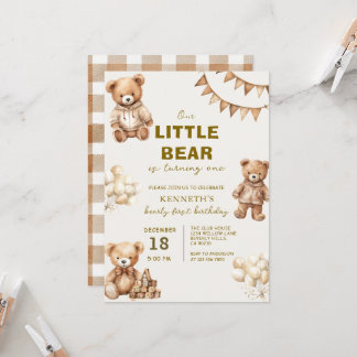 Brown Little Bear is Turning One Birthday Party Einladung