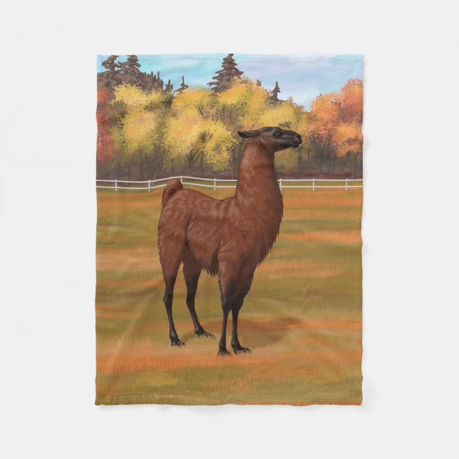 Brown Llama im Herbstweide Fleecedecke (Vorderseite)