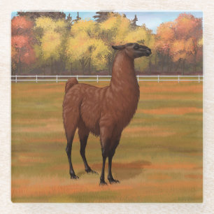 Brown Llama im Herbstweide Glasuntersetzer