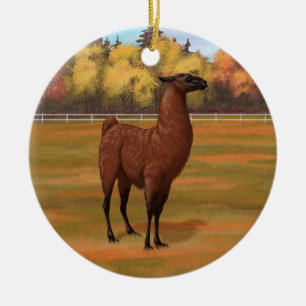 Brown Llama im Herbstweide Keramik Ornament
