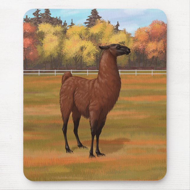 Brown Llama im Herbstweide Mousepad (Vorne)