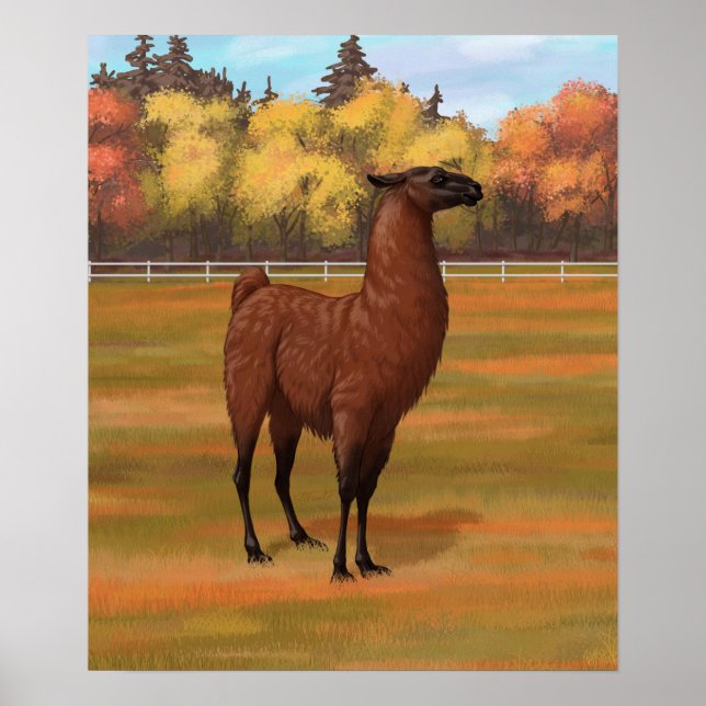 Brown Llama im Herbstweide Poster (Vorne)