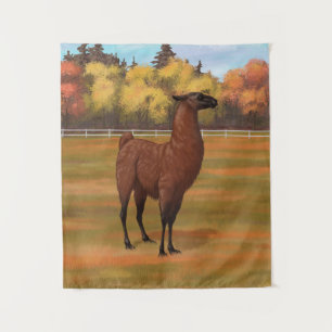 Brown Llama im Herbstweide Wandteppich