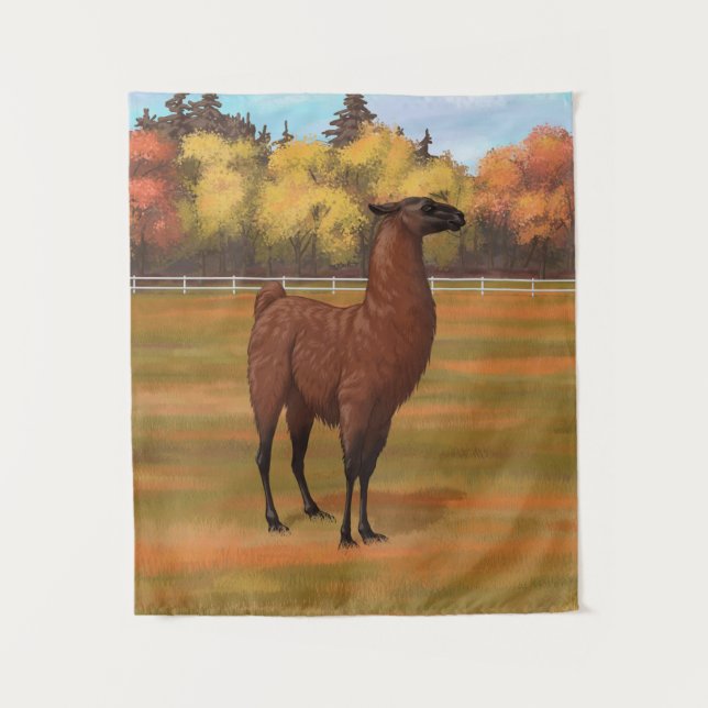 Brown Llama im Herbstweide Wandteppich (Vorderseite)