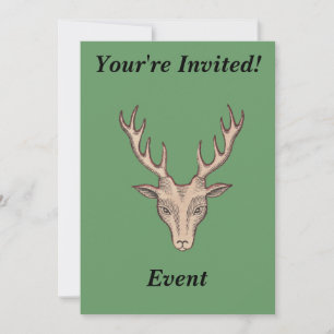 Brown Male Deer Head Big Antler Green Einladung