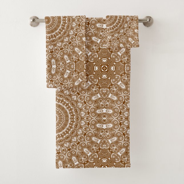 Brown Mandala Geometric Pattern Badhandtuch Set (Insitu)