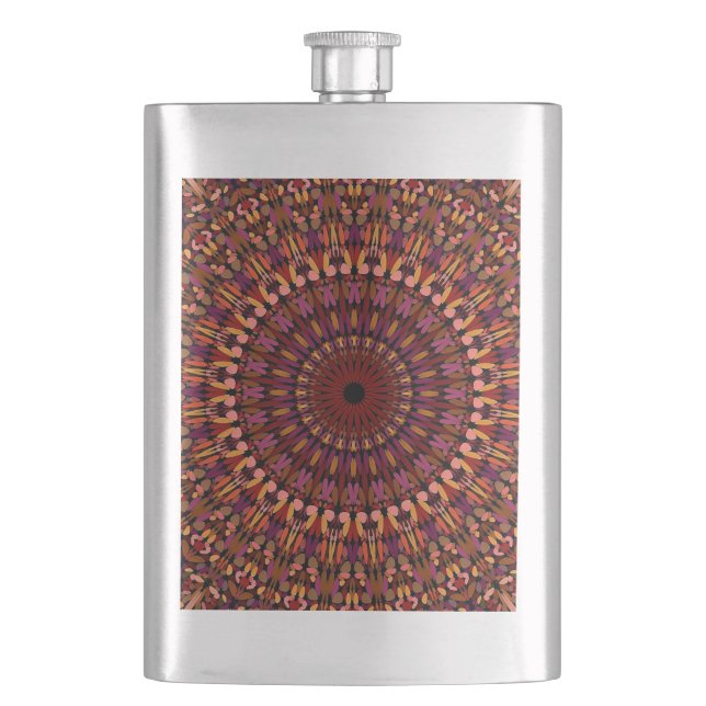 Brown Mandala Kaleidoscope Pattern-48566 Flachmann (Vorderseite)