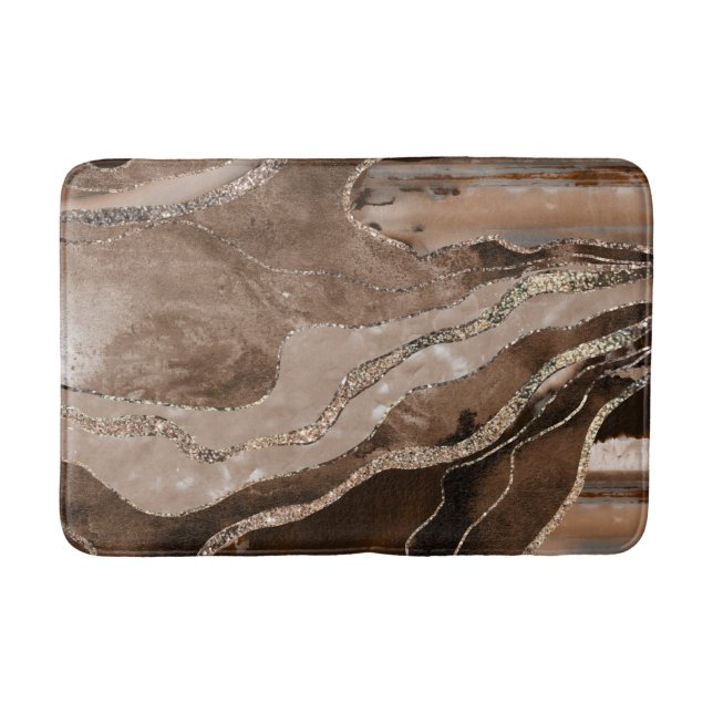 Brown Marble Agate Gold Glitzer Glam #1  Badematte (Vorderseite)