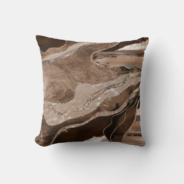 Brown Marble Agate Gold Glitzer Glam #1  Kissen (Vorderseite)