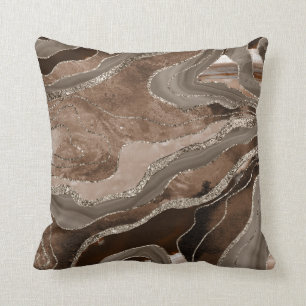 Brown Marble Agate Gold Glitzer Glam #2 Kissen