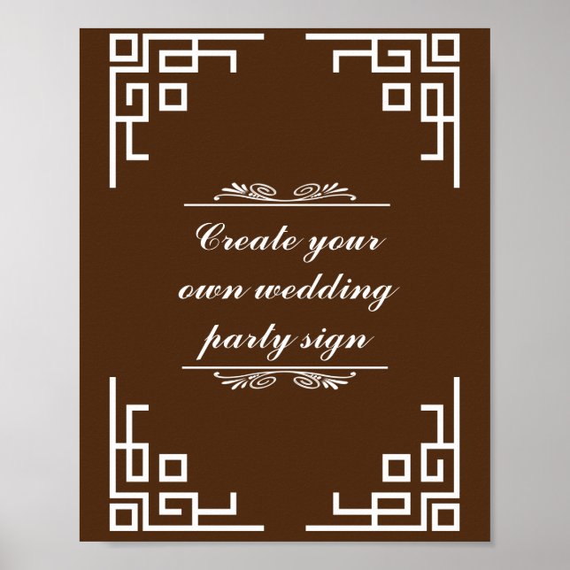 Brown Maroon Swirl White Border Wedding Party Sign Poster (Vorne)