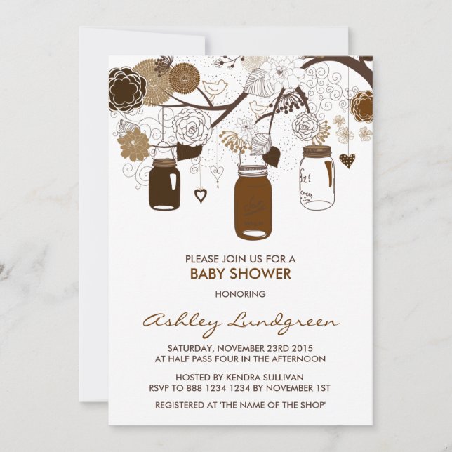 Brown Mason Jars Fall Babydusche Einladung (Vorderseite)