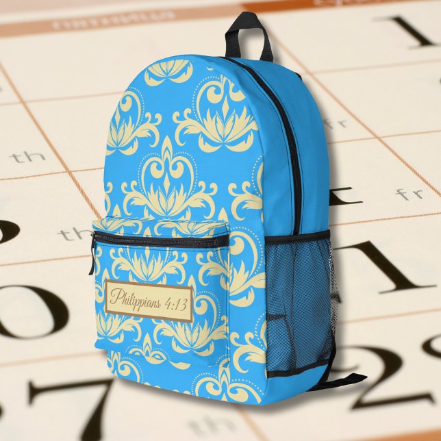 Brown Medallion Vintages Muster mit Bibelverse Bedruckter Rucksack (Von Creator hochgeladen)