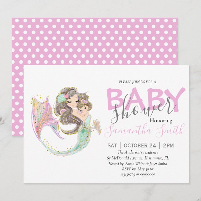Brown MERMAID BABY SHOWER Ankündigung (Vorne/Hinten)
