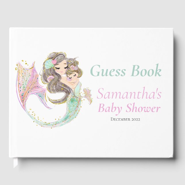 Brown Mermaid Baby Shower under Sea Guest Book Gästebuch (Vorderseite)