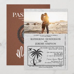 Brown Mexico Passport Wedding Einladung
