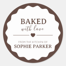 Brown Minimal  Baked With Love Scallop Sticker