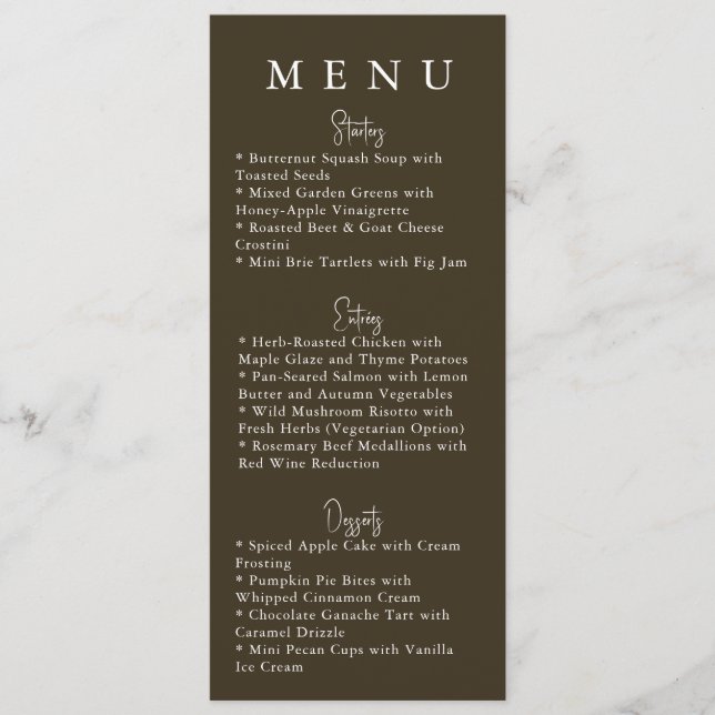 Brown Minimalist Modern Wedding Menu Menükarte (Vorderseite)