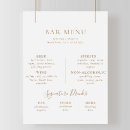 Brown Minimalistisch Calligraphy Wedding Bar Menu Poster
