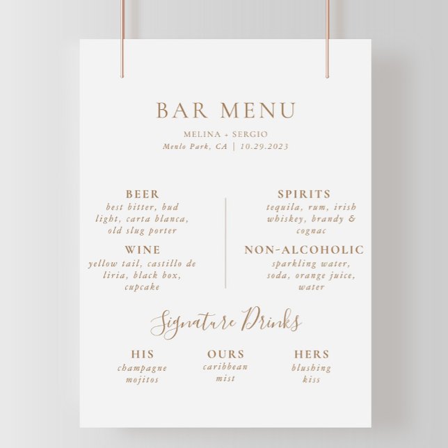 Brown Minimalistisch Calligraphy Wedding Bar Menu Poster (Von Creator hochgeladen)