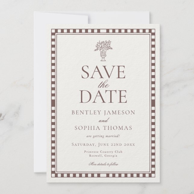 Brown Mocha Harlequin Checkered Save the Date Einladung (Vorderseite)