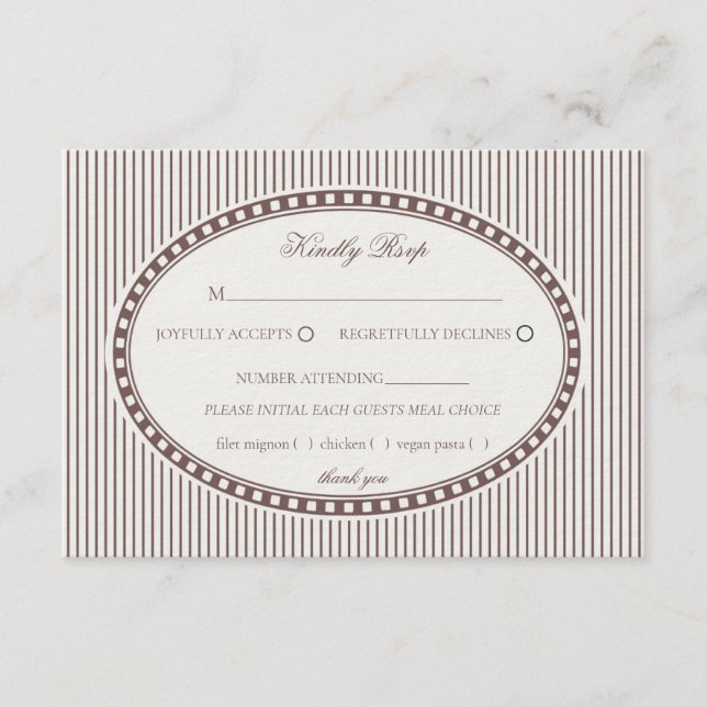 Brown Mocha Striped Harlequin Pattern Wedding RSVP Begleitkarte (Vorderseite)