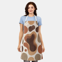 Brown Modern Art Flow Shapes All-Over Print Apron