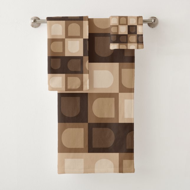 Brown Modern Boho Arch Geometric Aztec Muster Badhandtuch Set (Insitu)