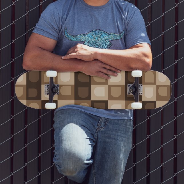 Brown Modern Boho Arch Geometric Aztec Muster Skateboard (Außenbereich 3)