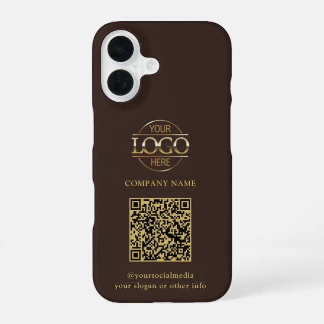 Brown Modern Business Logo & QR Code Werbung iPhone 16 Hülle (Rückseite)