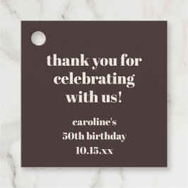 Brown Modern Custom 50th Birthday Party Thank You Geschenkanhänger