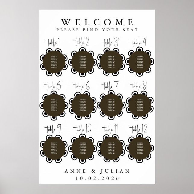 Brown Modern Minimal Wedding Seating Chart Poster (Vorne)