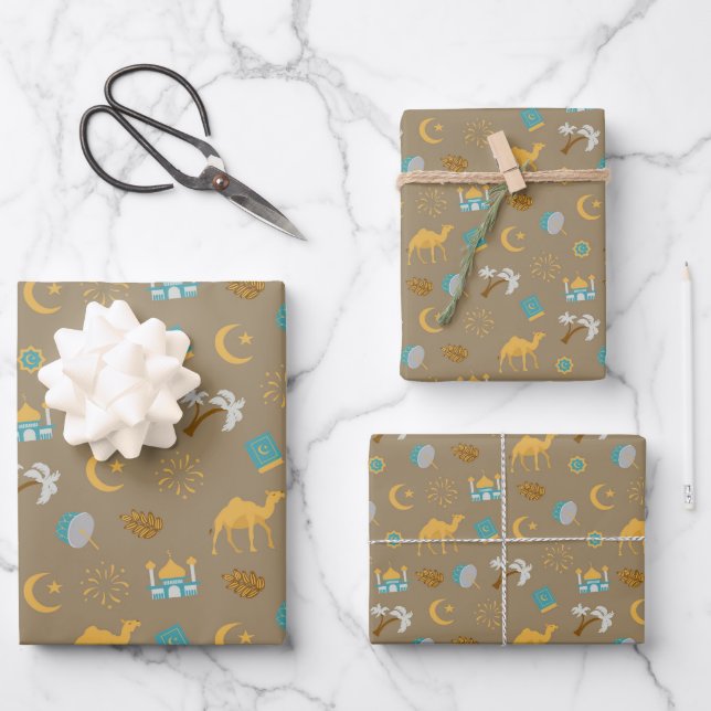 Brown Modern Ramadan Eid Mubarak Happy Eid Geschenkpapier Set (Vorderseite)
