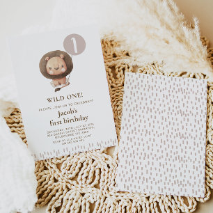 Brown Modern Safari Lion Wild 1 1. Geburtstag Einladung