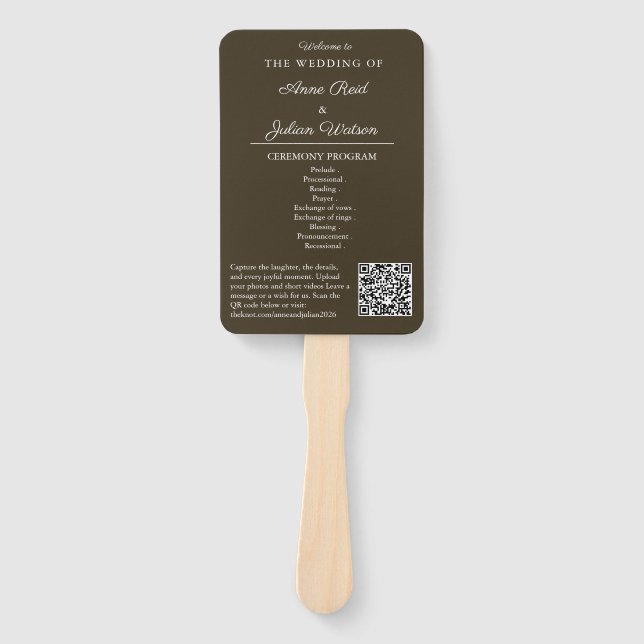 Brown Modern Wedding Ceremony Program Hand fans Fächer (Vorderseite)