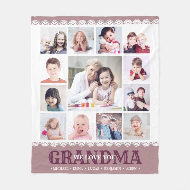 Brown Monogram Foto Collage Fleece Blanket (Vorderseite)