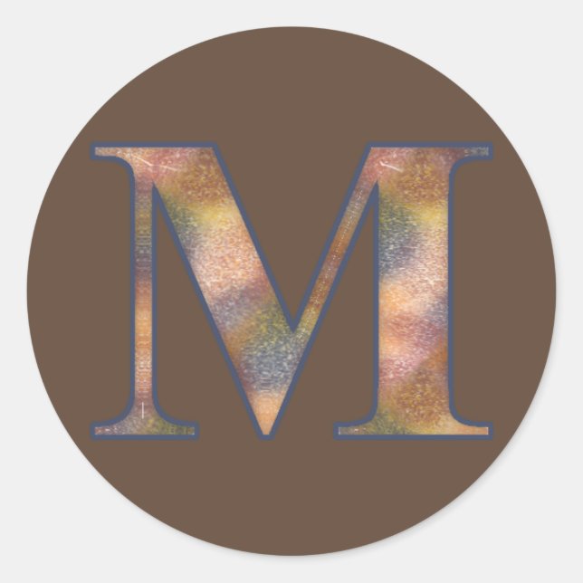 Brown Monogram m Runder Aufkleber (Vorderseite)