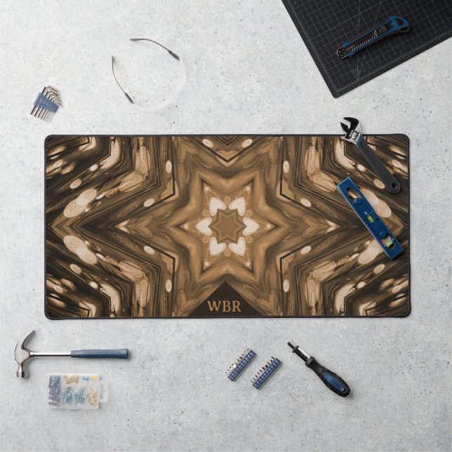 Brown Monogram Modern Watercolor Pattern Schreibtischunterlage (Arbeitsplatz)