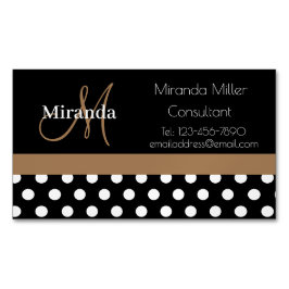 Brown Monogram Schwarz-weiß Polka Dot Magnetische Visitenkarte