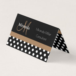 Brown Monogram Schwarz-weiß Polka Dot Visitenkarten