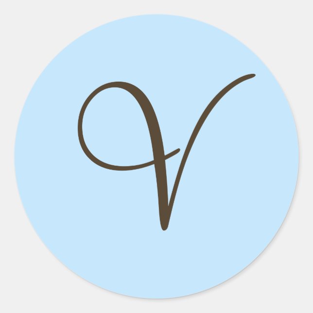 Brown Monogram V on Light Blue Fevor Label Runder Aufkleber (Vorderseite)