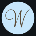Brown Monogram W on Light Blue Fevor Label Runder Aufkleber<br><div class="desc">Monogram-Geschenke haben eine große Auswahl an individuell anpassbaren USPS-Briefmarke,  Umschlag Aufkleber-Aufkleber,  Grußkarten,  Hemden,  Hüte,  Buttons,  Magnete und vieles mehr. Diese Monogramme eignen sich hervorragend für die Versendung von Einladungen zu Hochzeiten,  Party Einladungen zum Jahrestag,  Graduierungsankündigungen und Geburtstagspartys,  um nur einige zu nennen.</div>