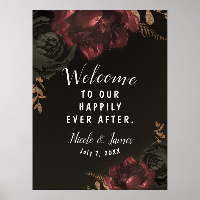 Brown Moody Dark Floral Gold Greenerity Wedding Si Poster (Vorne)