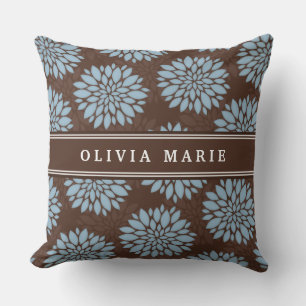 Brown Name Baby Blue Blume Blossom Muster Kissen