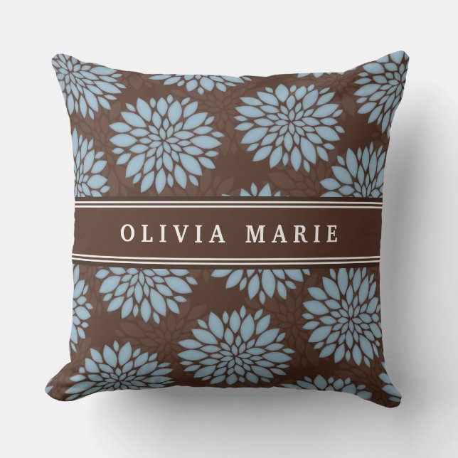 Brown Name Baby Blue Blume Blossom Muster Kissen (Vorderseite)
