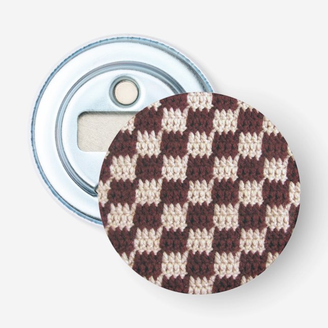Brown Natural Schachbrett Board Squares Crochet Pr Flaschenöffner (Vorderseite)