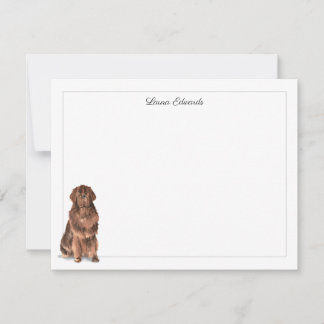 Brown Newfoundland Dog Gray Border Personalized Mitteilungskarte