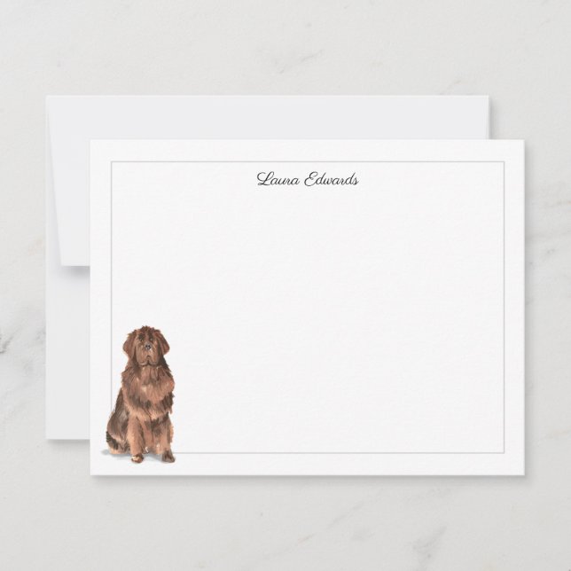 Brown Newfoundland Dog Gray Border Personalized Mitteilungskarte (Vorderseite)