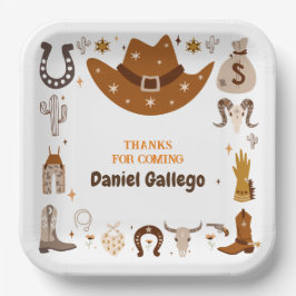 Brown Niedlich Cowboy Birthday Pappteller