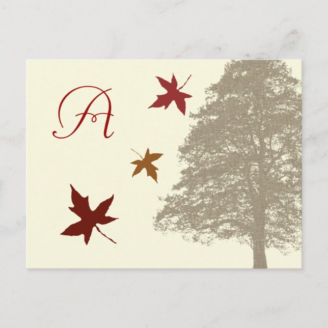 Brown Oak Tree Wedding Monogram Response Card Einladungspostkarte (Vorderseite)